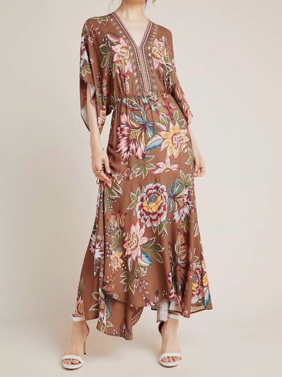 FARM Rio Dresses & Skirts - Farm Rio Valentina Floral Midi Dress Medium NWT Brown Boho Tropical Dress